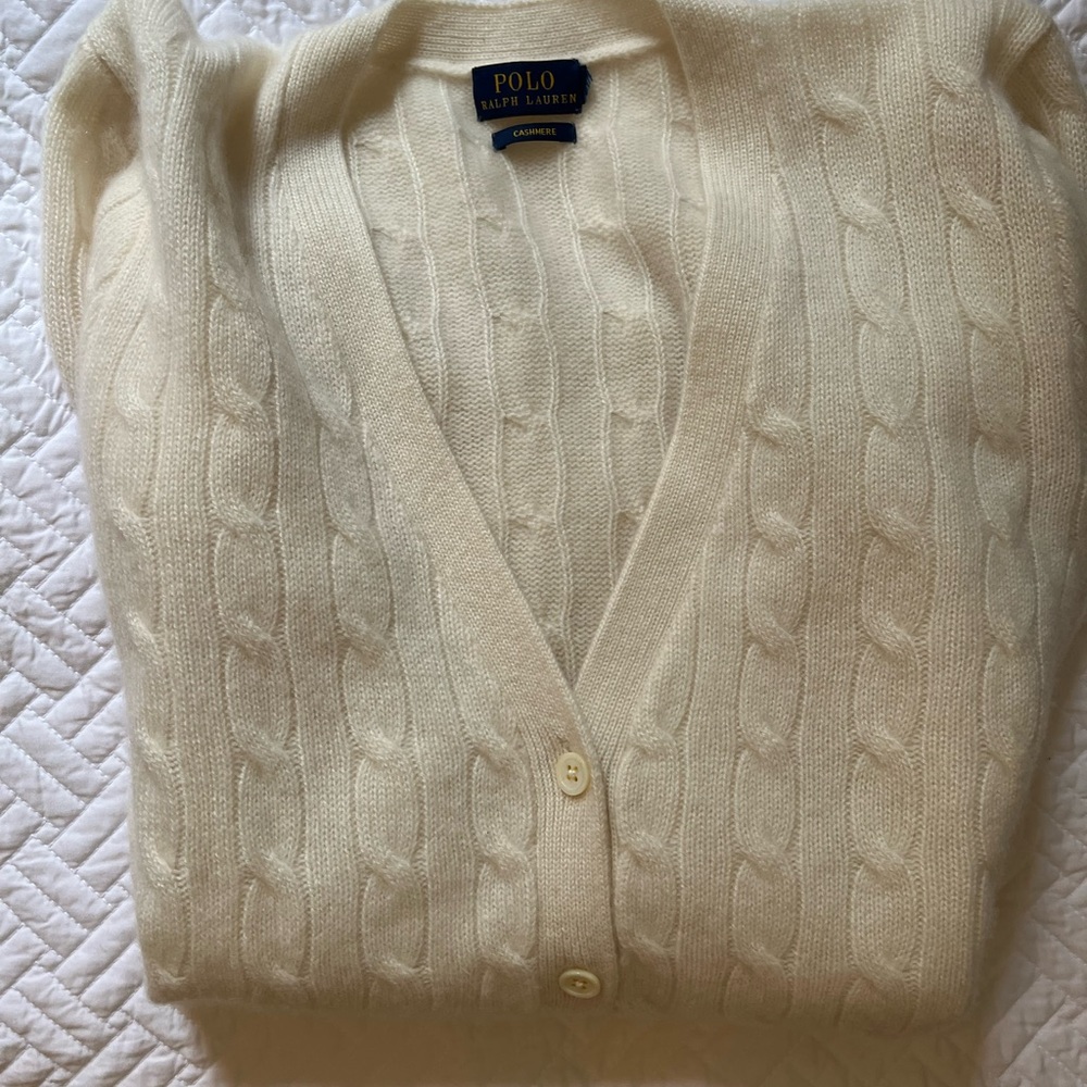 Polo Ralph Lauren cashmere long cable knit cardigan in cream